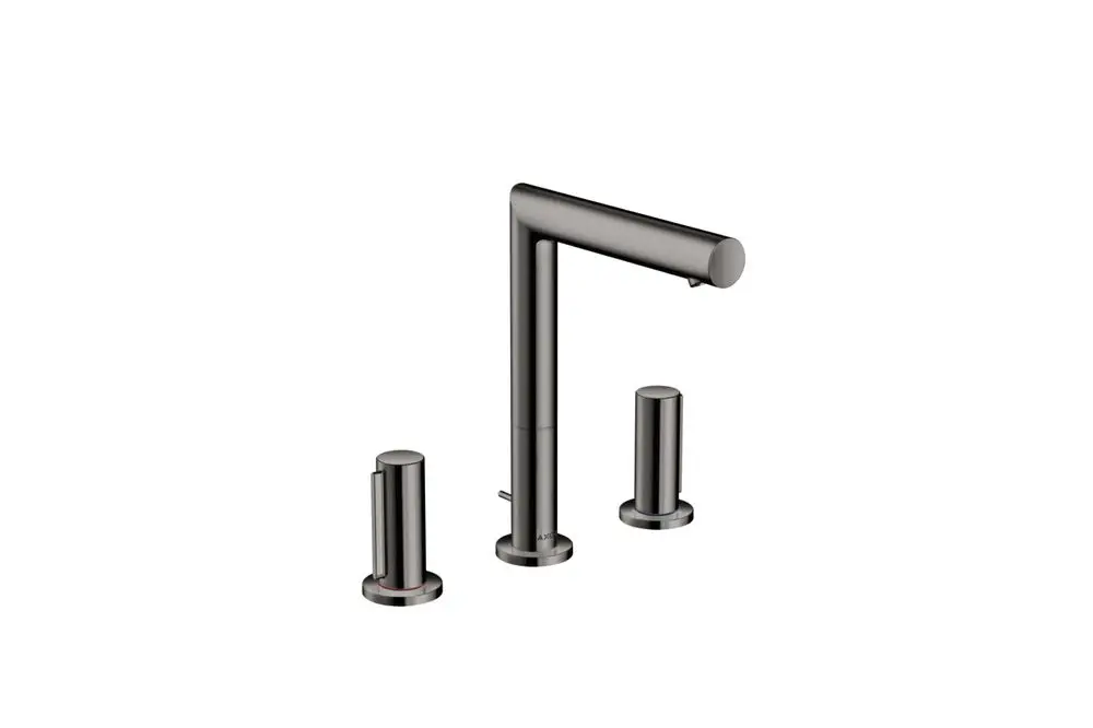 Waschtischarmatur bestehend aus drei Teilen in Polished Black Chrome. Zwei Bedienelemente sowie ein Hochauslauf. Design von AXOR.